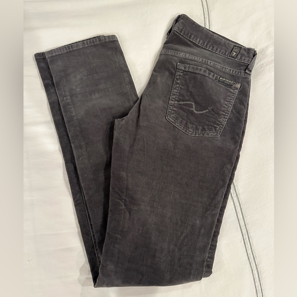 7 For All Mankind Roxanne Grey Corduroy Straight Leg Pants - Size 30